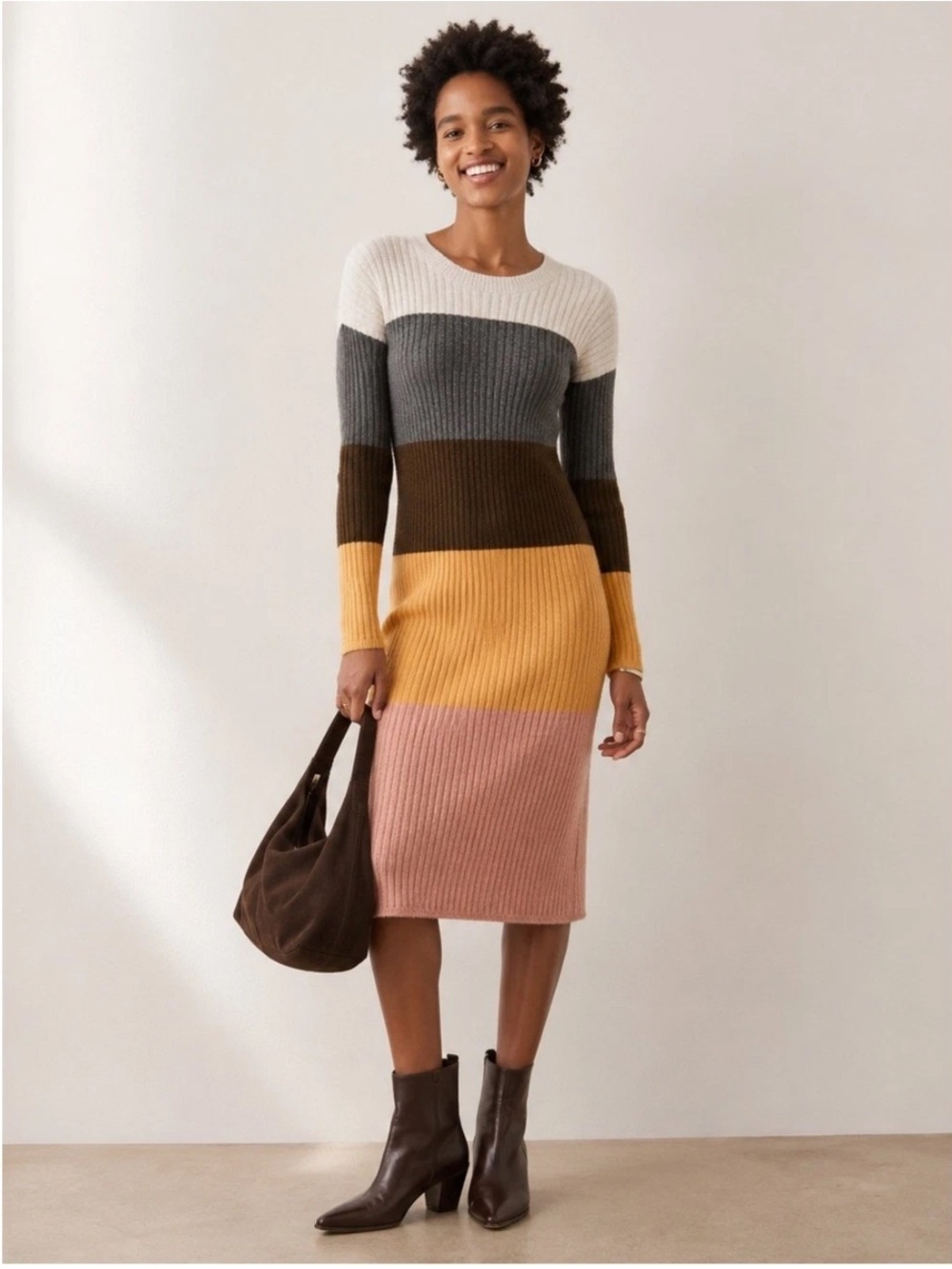 Madewell Colorblock Midi Sweater Dress in Coziest Yarn - XS